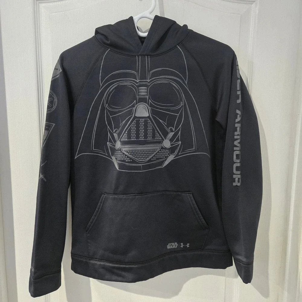 Under Armour Hoodie Kids Youth XL Black Excellent Star Wars Darth Vader Graphic